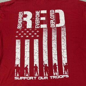 Gildan Shirt Mens XL Red Remember Everyone Deployed USA Flag Support Troops Tee